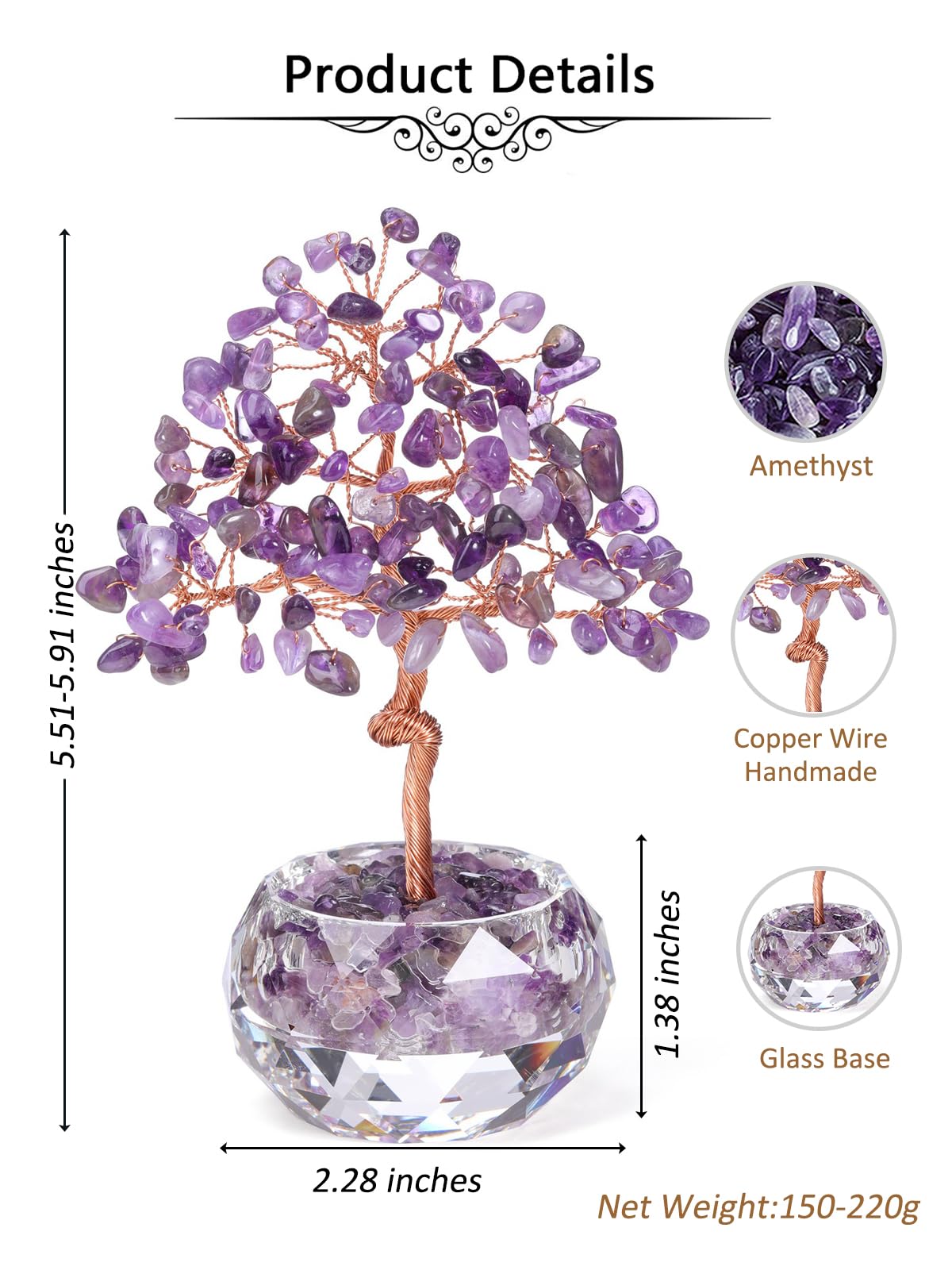 Jovivi Large Amethyst Crystals Tree, 5.51"-5.91" Natural Crystal Healing Stones Tree Glass Bowl Base Gemstone Money Trees Feng Shui Good Luck Home Desk Decor