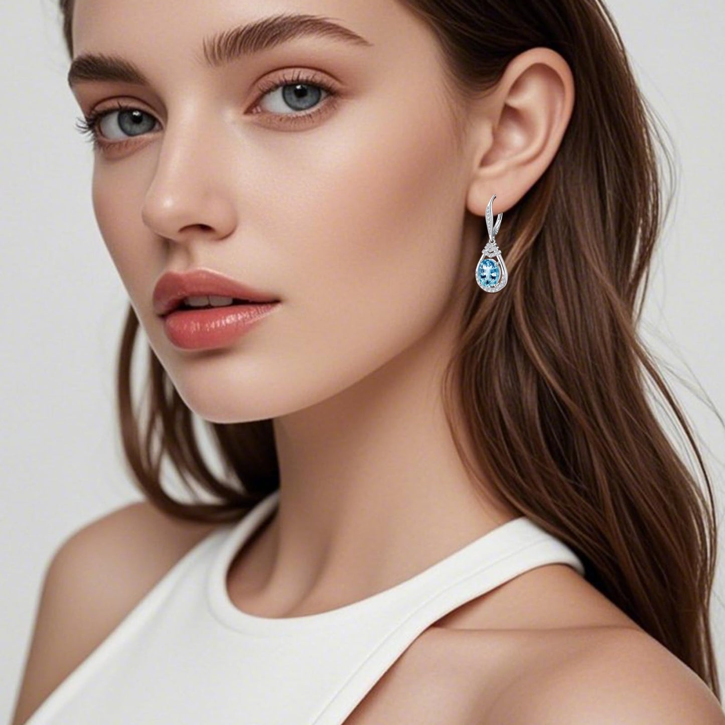 March Birthstone Blue Aquamarine Dangle Earrings Sterling Silver Teardrop Leverback Drop Earring for Women Wedding Jewelry for the Bride Oval Cut CZ Earrings Anniversary Birthday Gifts for Wife Mom