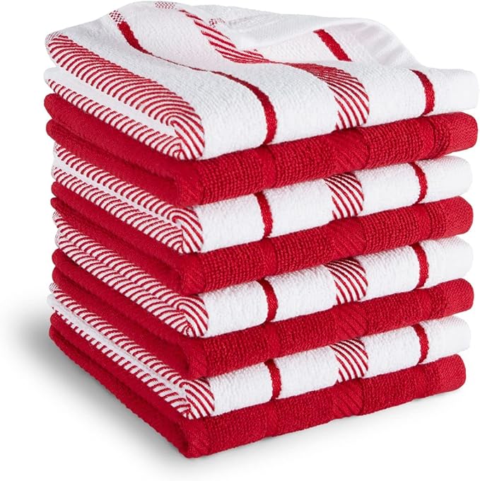 KitchenAid Albany Dishcloth 8 Pack Set, Passion Red/White