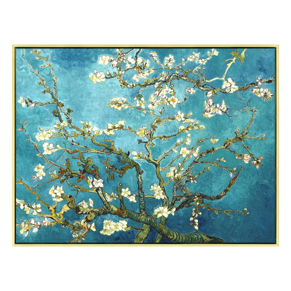 Wieco Art Framed Wall Art Canvas Prints of Almond Blossom by Vincent Van Gogh Paintings Reproduction Abstract Artwork for Wall Decor Golden Frame