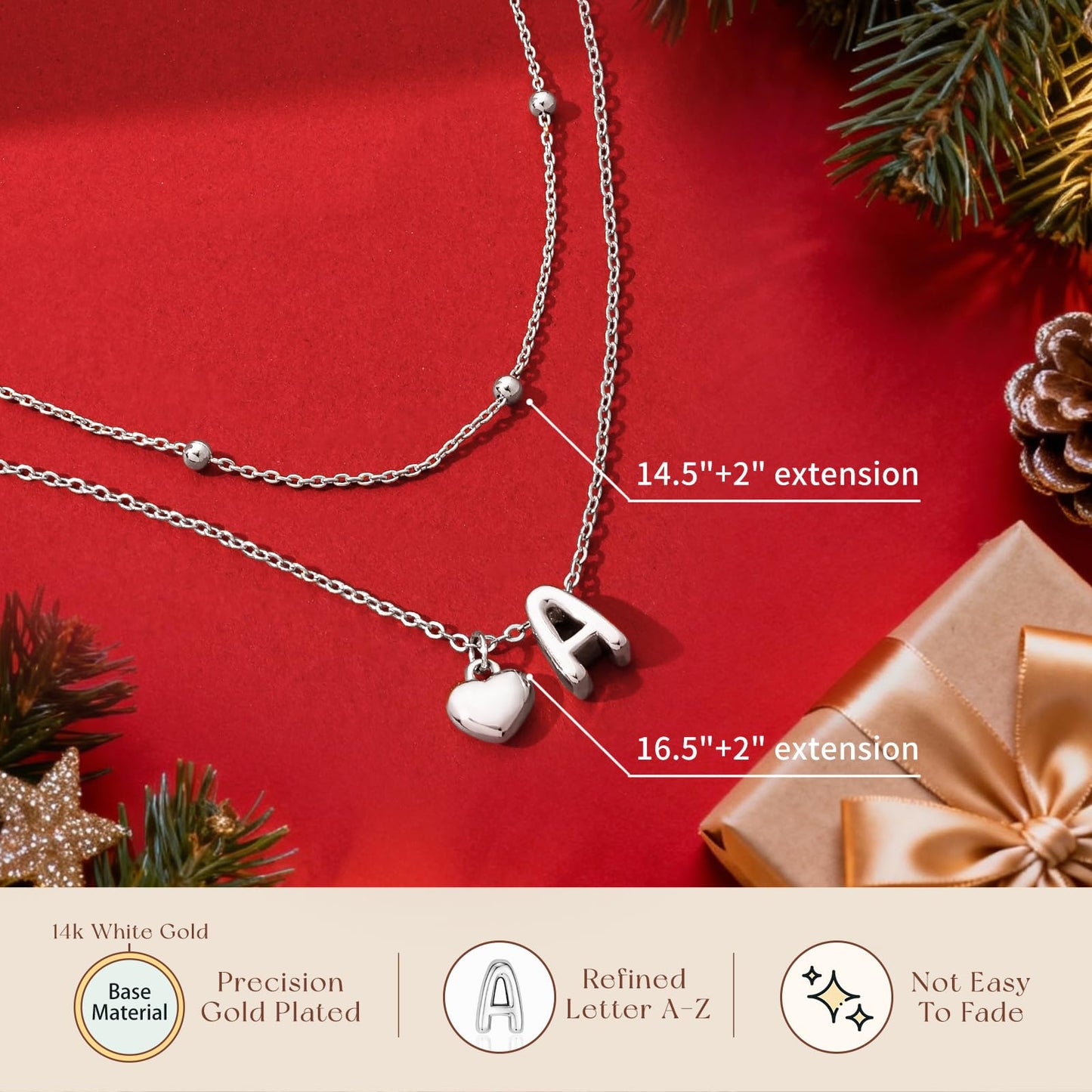 adoyi Silver Heart Initial Necklaces for Women 14k Gold Plated Layered bubble Letter Necklace Dainty Heart Z Pendant Necklace Stack Birthday Valentines Gifts for Women Jewelry