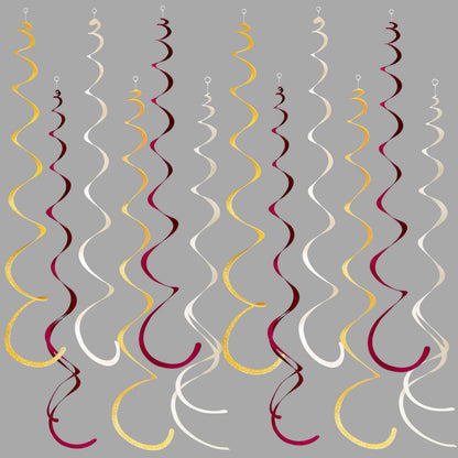 36 Pcs Maroon Gold Hanging Swirl Decorations Glitter Gold Burgundy Beige Felt Swirl Streamer Spiral Ceiling Garland for Birthday Graduation Wedding Baby Shower Retirement Anniversary Garnet Party