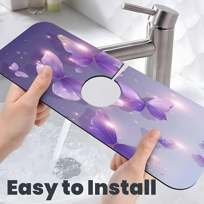 Purple Butterfly Kitchen sink faucet pad, strong water absorption, anti slip
