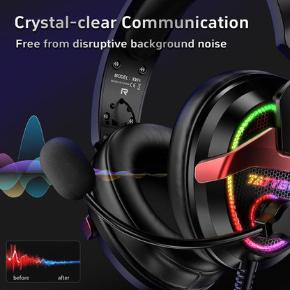 Tatybo PC Gaming Headset with Mic for PS5 PS4 Xbox, USB Headset with 7.1 Surround Sound, Wired 3.5mm Headphones, RGB