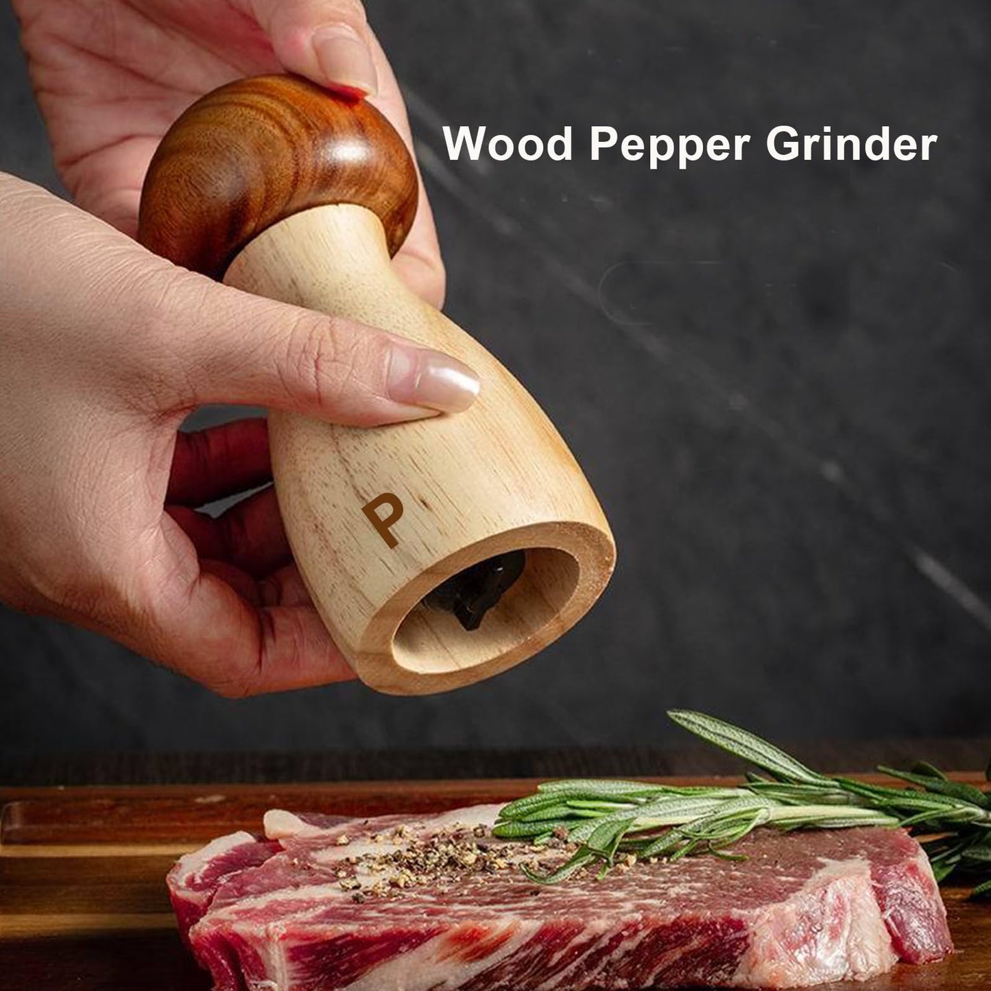 Wooden Salt and Pepper Grinder Set 2 Pack, Manual Pepper Mill Grinder Set, Adjustable Ceramic Pepper Mill, Wood Salt and Pepper Shakers Set - 4.8 Inches