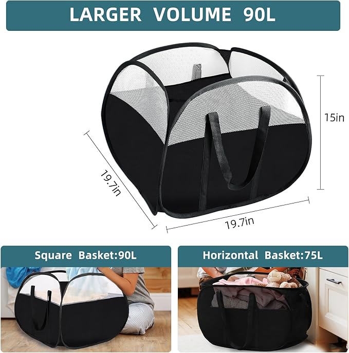 Laundry Basket with Handles 90L, Collapsible Laundry Baskets, Foldable Laundry