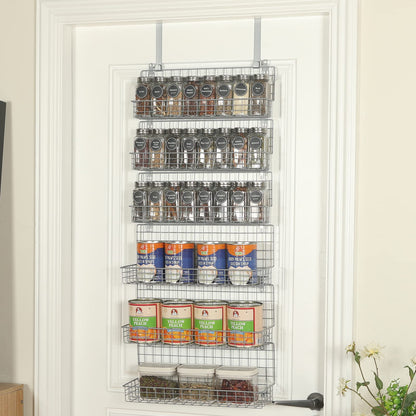 JKsmart 6-Tier Spice Rack Organizer with Door Hook, Wall Mounted & Over the Door Spice Racks for Kitchen Pantry Door Cabinet, Two Size, Large Capacity, Black