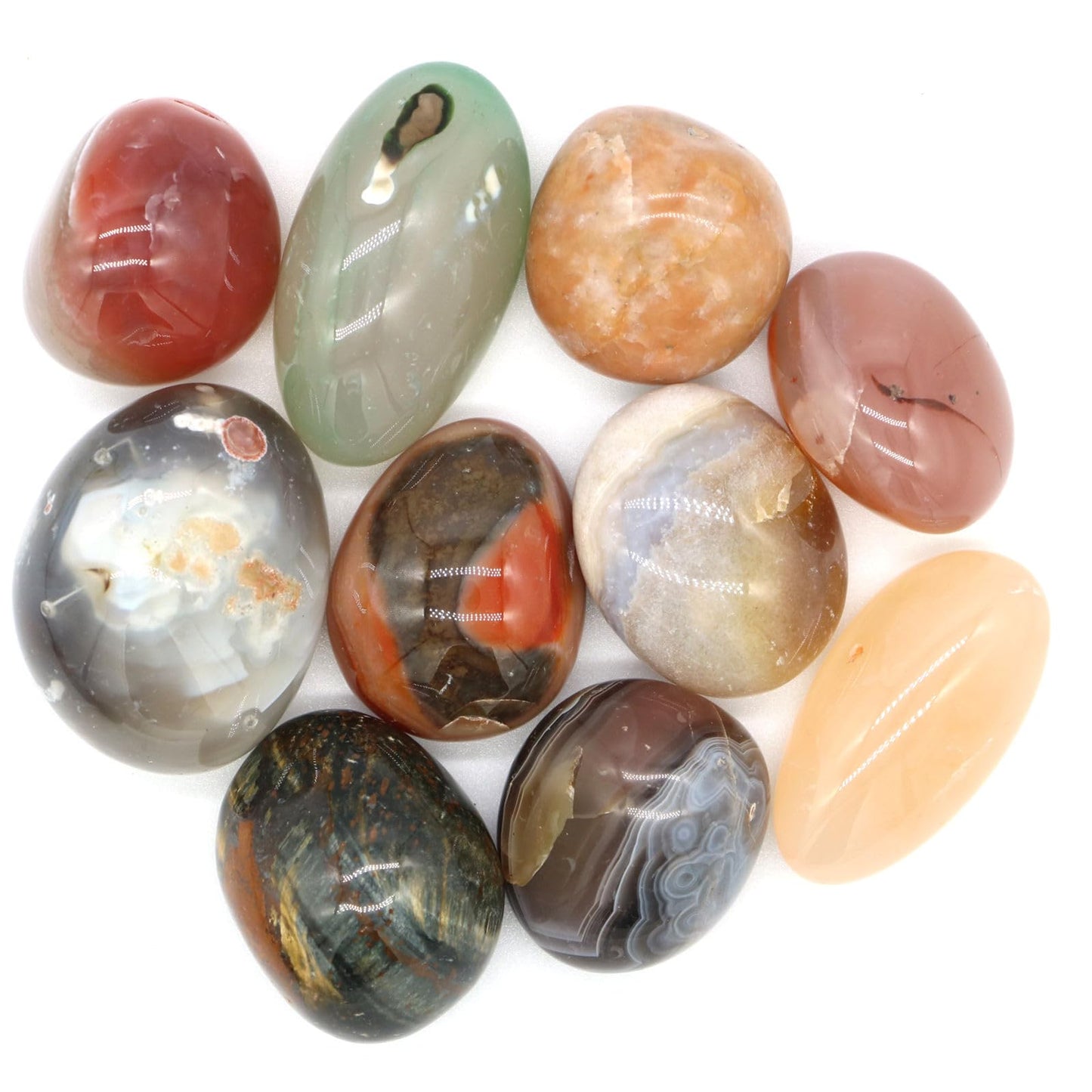 Natural Crystal and Healing Stones Set 10 Pc Agate Stones Rock Gemstones Witches Reiki Energy Balancing Meditation Divination Home Decor DIY