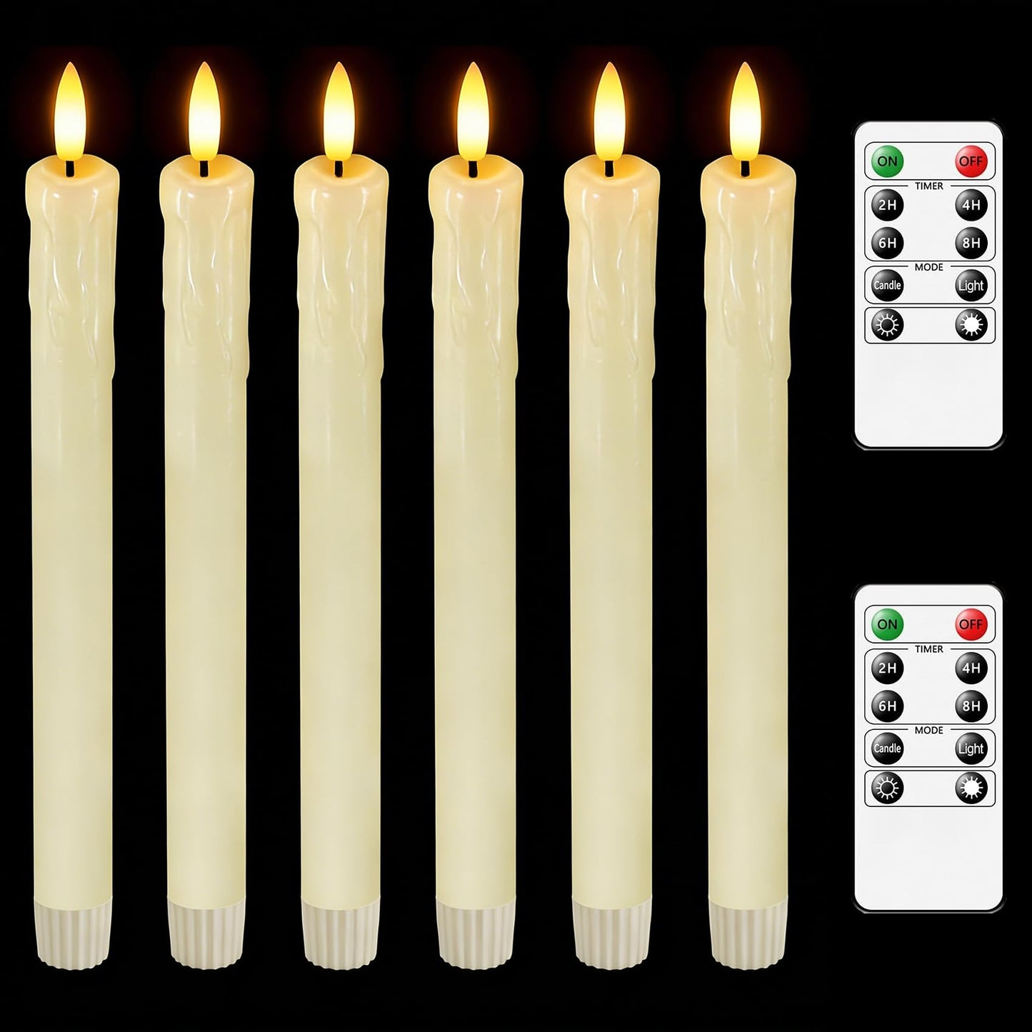 Lezonic Flameless Taper Candles with Remote Timer, Real Wax Battery Operated Flickering LED Fake Candles for Dining Table Centerpiece Wedding Christmas Mantel Decor, 0.8 x 9.5 inch