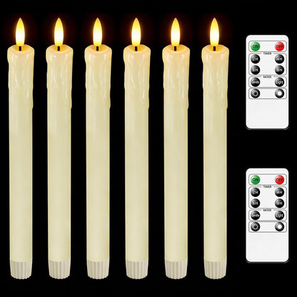 Lezonic Flameless Taper Candles with Remote Timer, Real Wax Battery Operated Flickering LED Fake Candles for Dining Table Centerpiece Wedding Christmas Mantel Decor, 0.8 x 9.5 inch