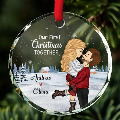 Wrappiness Our First Christmas Together 2025 - Personalized Glass Ornament New Couple Custom 1st Xmas Together Hanging Ornament Gift for Him for Her Wife Husband First Year as Mr&Mrs (A02)
