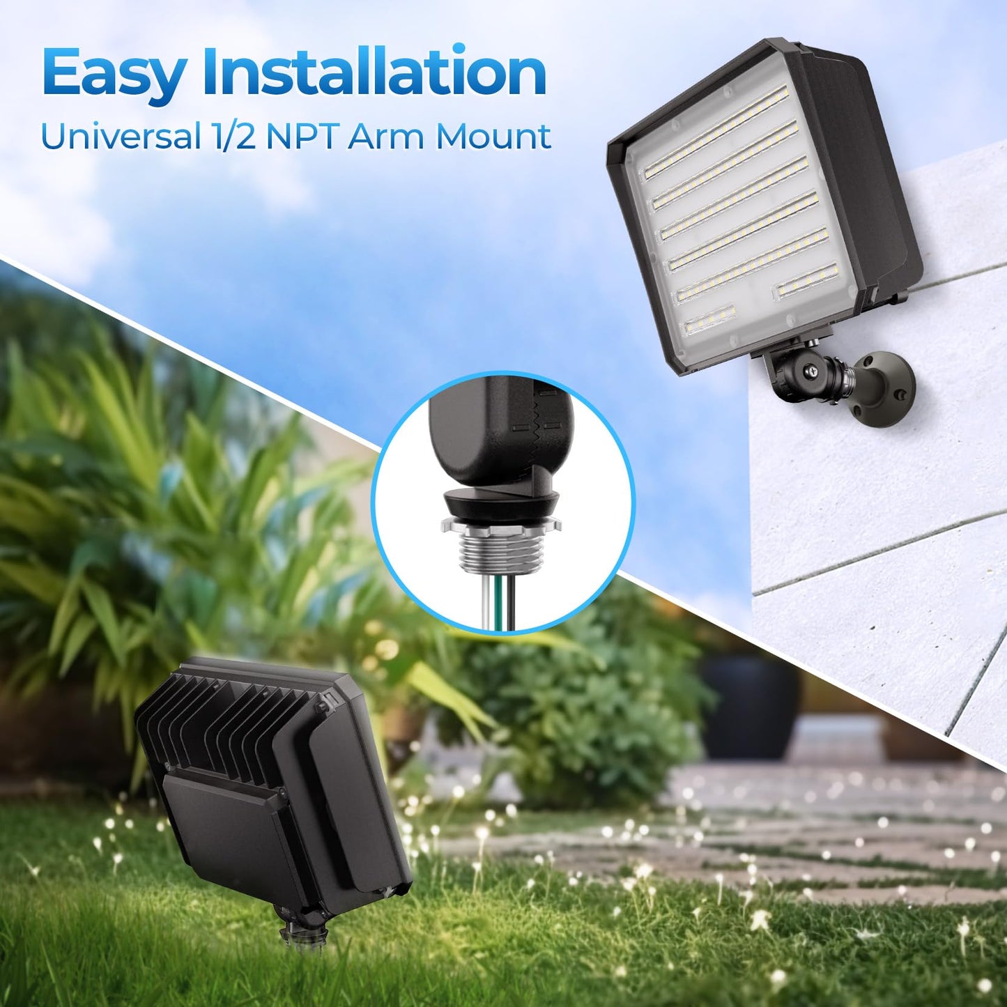 CINOTON 100W LED Flood Lights Outdoor, 14000LM IP65 Waterproof Outdoor Security Wall Light Fixture with 180°Knuckle for Warehouse Porch Barn Garage Building 5000K 100V-277V 2 Pack