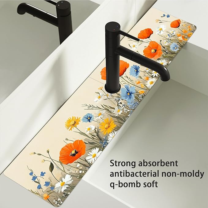 Bimkole 2 PCS Faucet Absorbent Mat, Kitchen Faucet Sink Splash Guard Wraparound