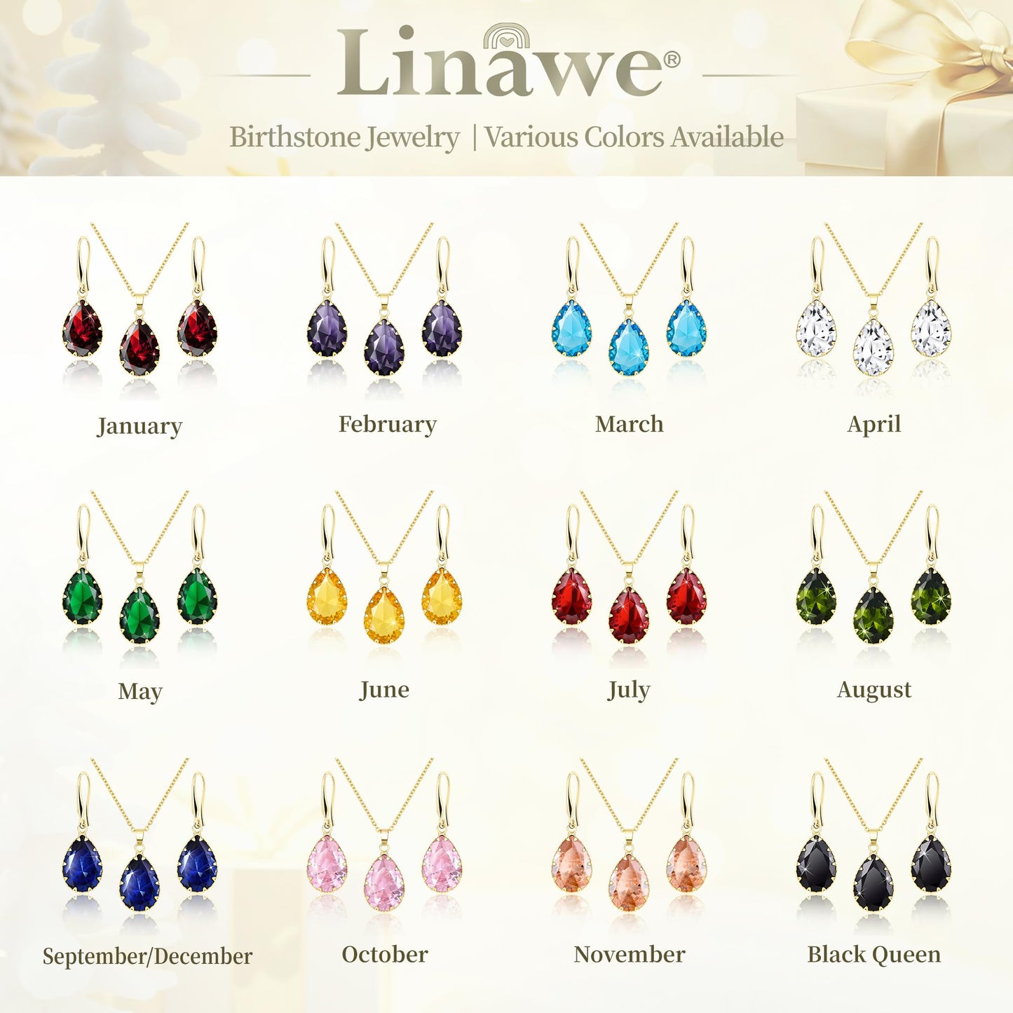 Linawe Ruby Crystal Wedding Jewelry Sets for Women, Garnet Imitation Diamond Pendant Necklace Set, Gold Drop Dangle Red Earring Set, Boho Teardrop Rhinestone Birthstone Jewelry Set