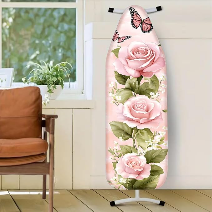 Nuxovilar Pink Roses with Butterflies Ironing Board Cover, This Cover Fits Most