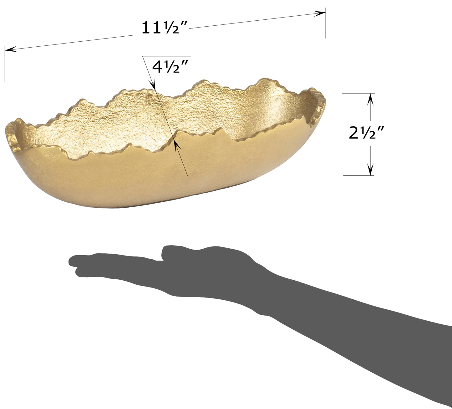 Red Co. 11.5” x 4.5” Elongated Oval Decorative Asymmetrical Torn Textured Metal Centerpiece Tray with Sculpted Edges, Old Gold
