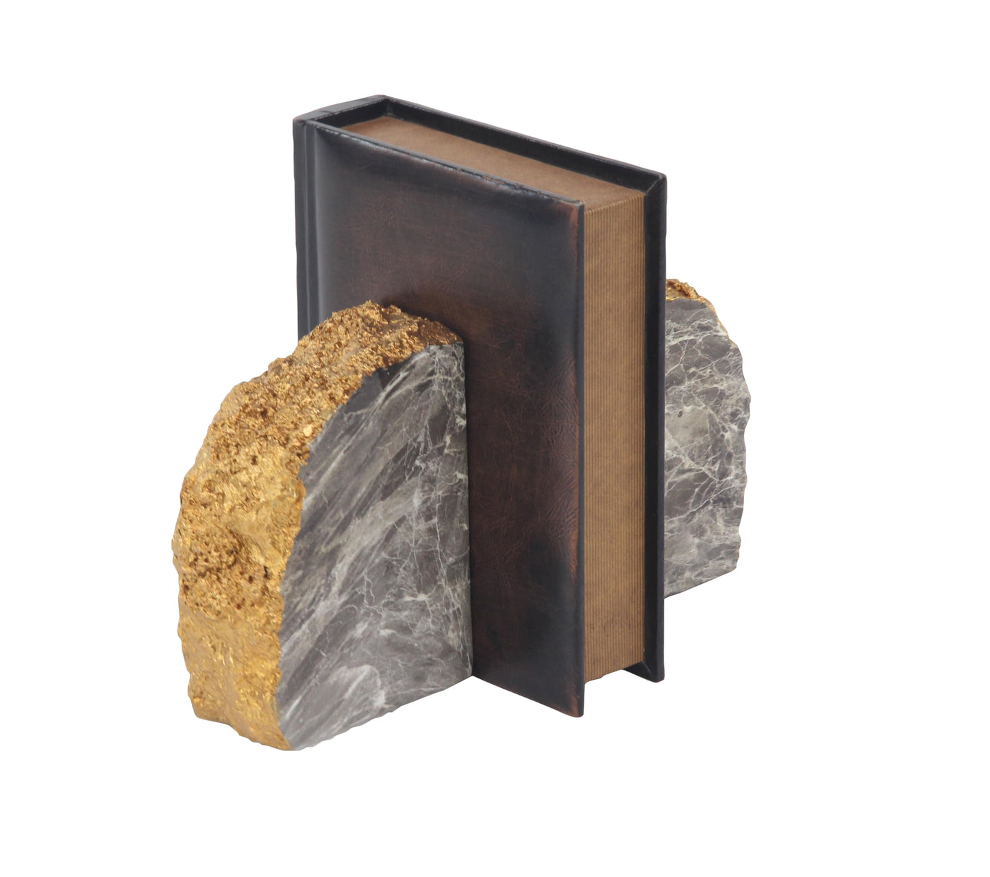 CosmoLiving by Cosmopolitan Polystone Geode Bookends with Gold Detailing, Set of 2 5"W, 7"H, Gray