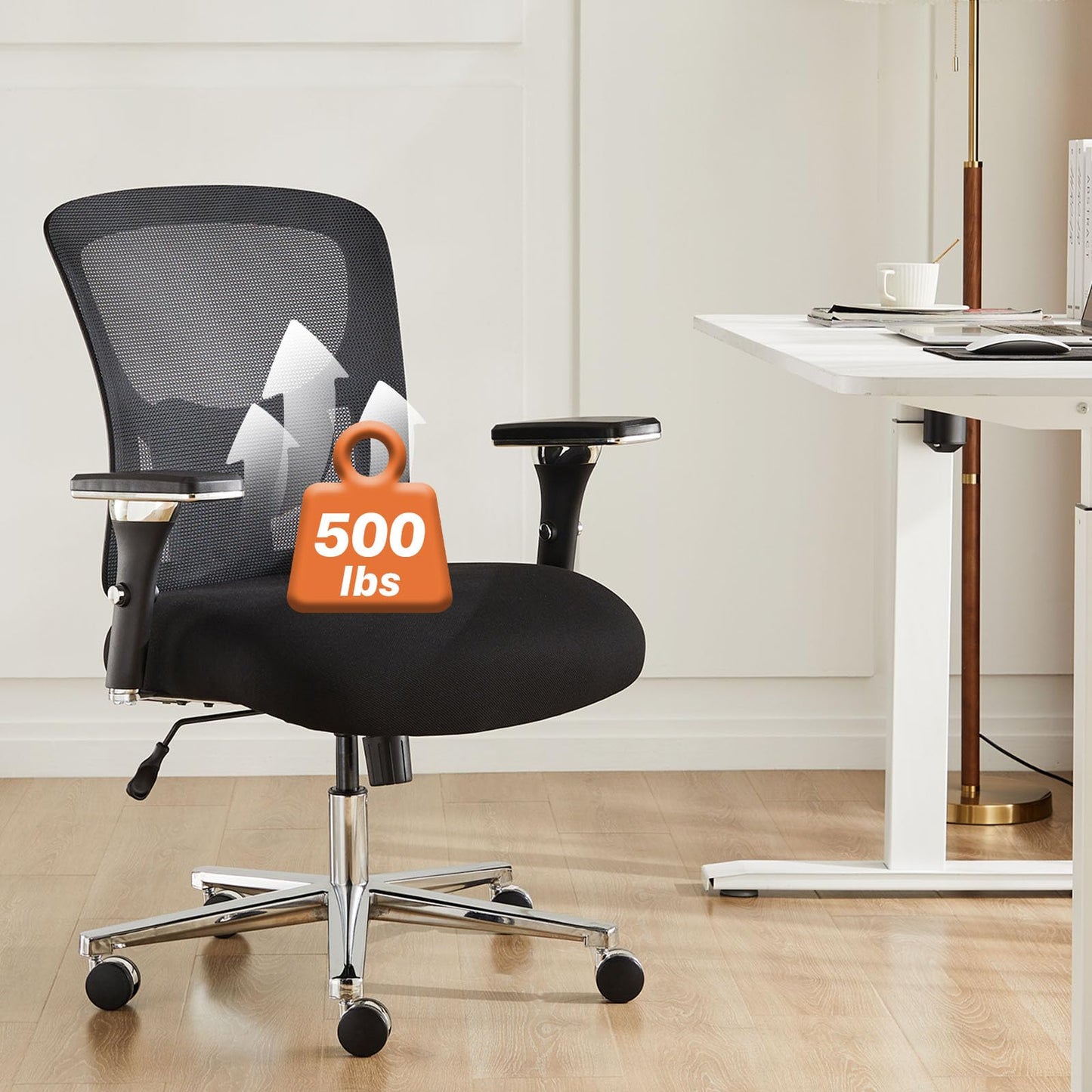 Sweetcrispy Ergonomic 500lbs Wide Heavy Duty Big and Tall Home Office Chair with Adjustable Lumbar Support and Wheels, 3D Armrest, for Adults