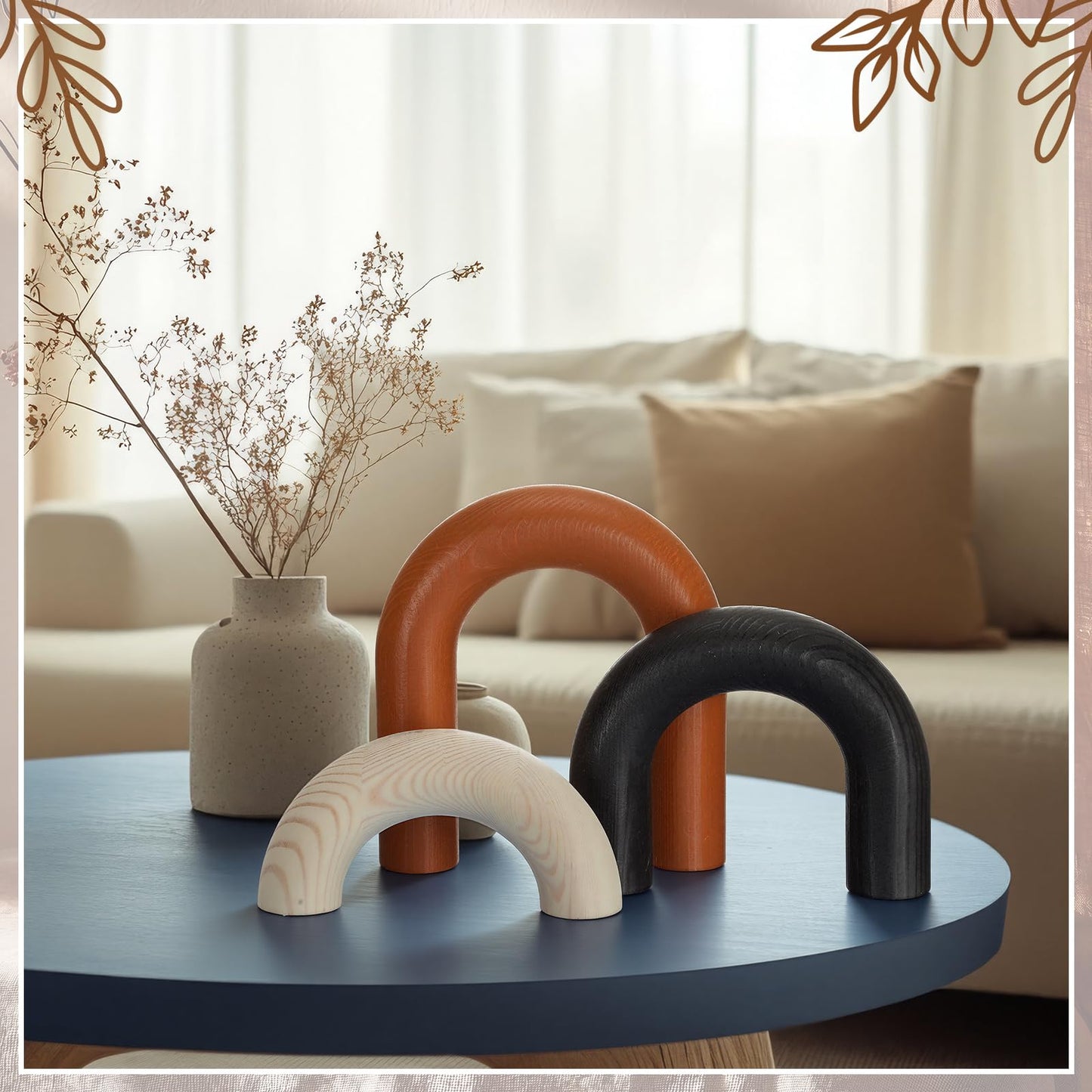 Yousoontic 3 Pcs Modern Table Decor Wooden Arch Shelf Decor Cream Black Red Brown Wood Accents for Coffee Table Bookshelf Console Living Room Entryway Farmhouse Home Decoration