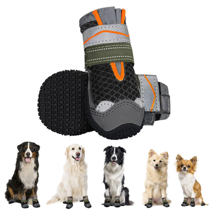 Eyein Dog Boots Paw Protector, Breathable Dog Boots for Injured Paws Waterproof, Dual Adjustable Washable Non-Slip Shoes for Walking, Reflective Dog Shoes for Small Medium Large(2pcs)
