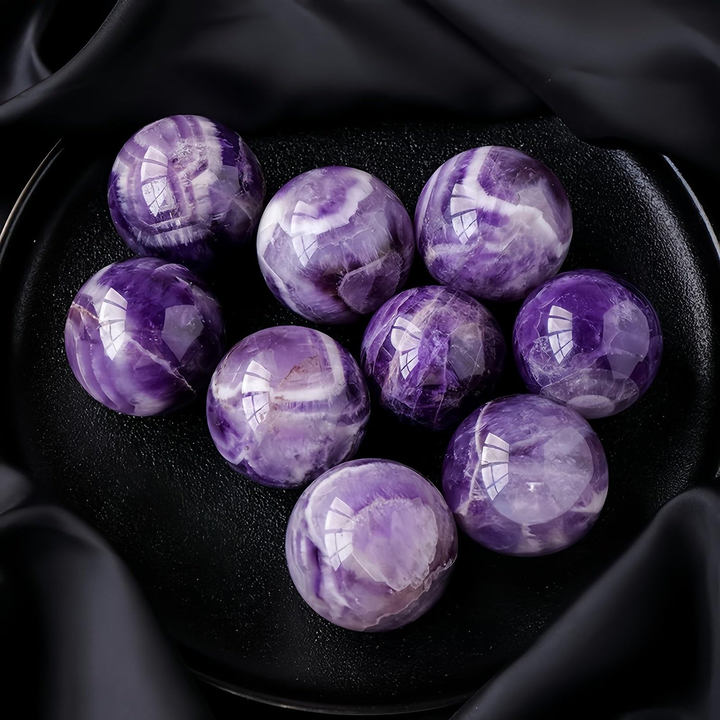 DUKIZA Natural Amethyst Ball 5PC Real Crystal Ball Crystal Decor Sphere for Healing Amethyst Ball Crystal Ball with Stand Real Crystal Sphere for Decor and Divination