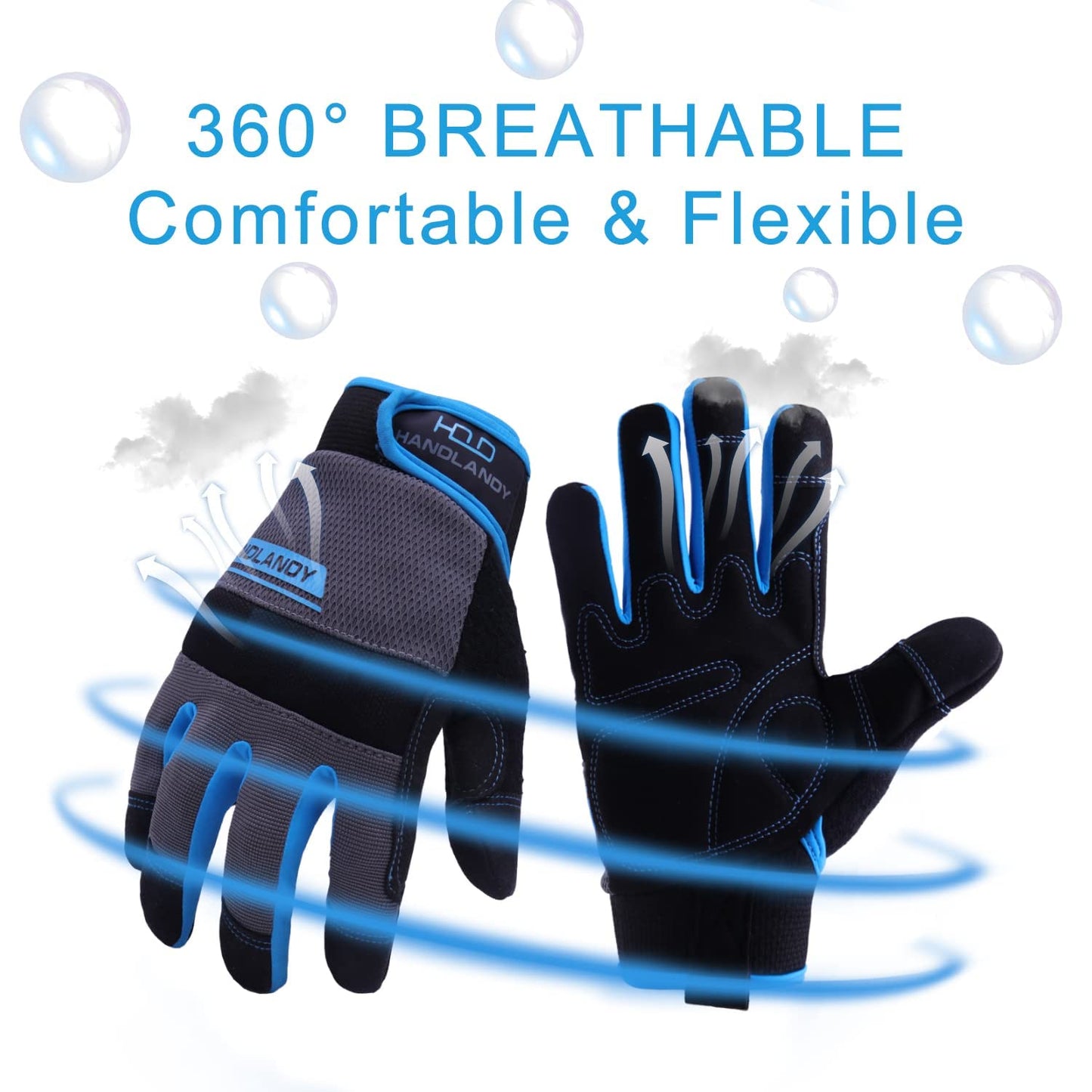 AIGEVTURE Work Gloves - Touchscreen, Utility, Mechanic, Lightweight Blue XL