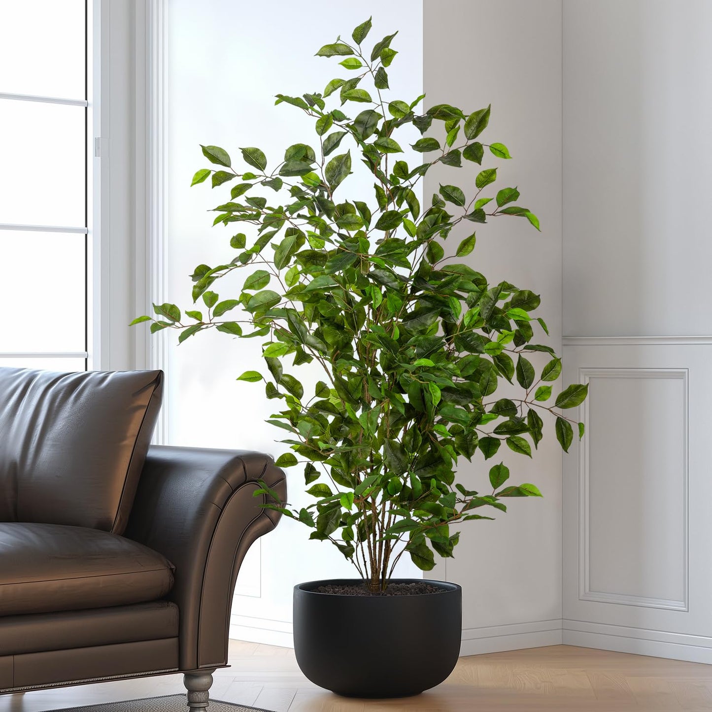 Bailikang Artificial Ficus Tree Indoor 4ft, Large Potted Faux Tree with Realistic Silk Leaves & Trunk for Home Office, Living Room Corner Decor