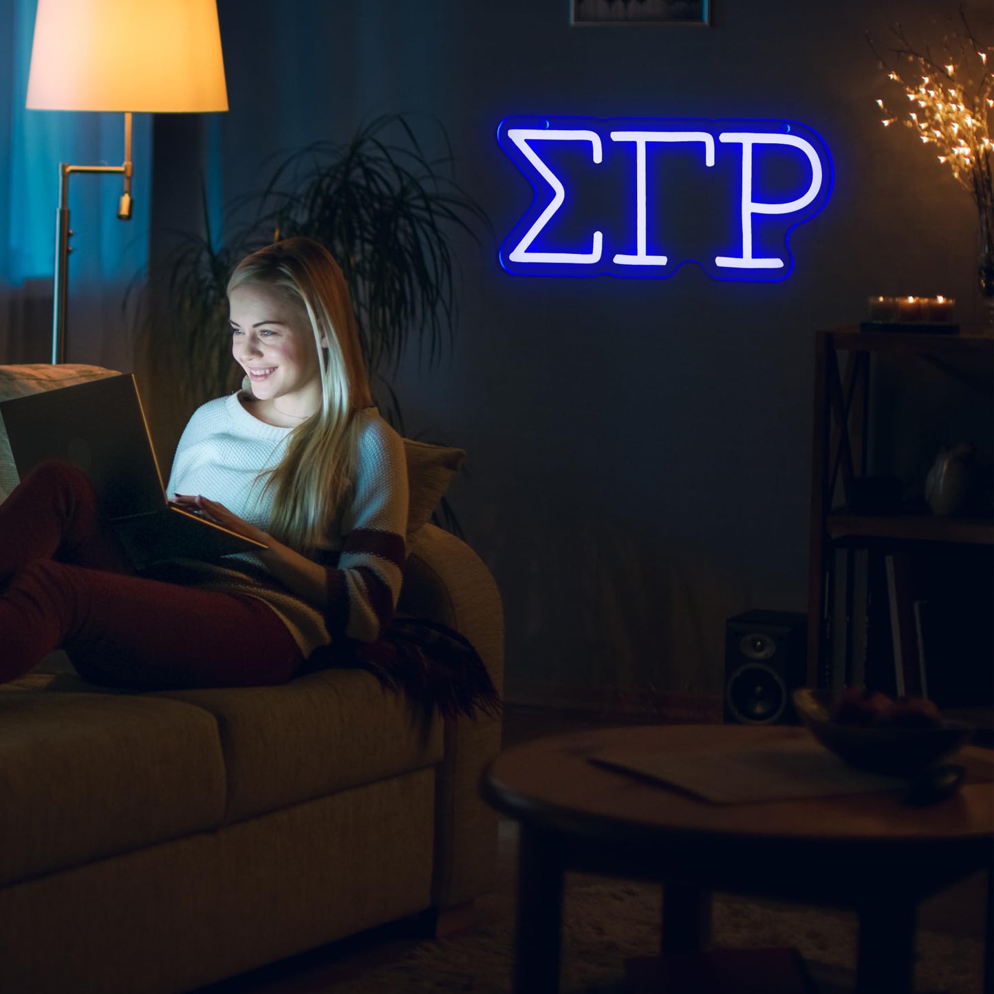 Sigma Gamma Rho Neon Light Sign, Dimmable LED Sorority Greek Lettering 11.8 x 5.1 in, Elegant Sorority Neon Signs Wall Decor for Girls Kids Room Bedroom Bar Birthday Gifts (Blue)