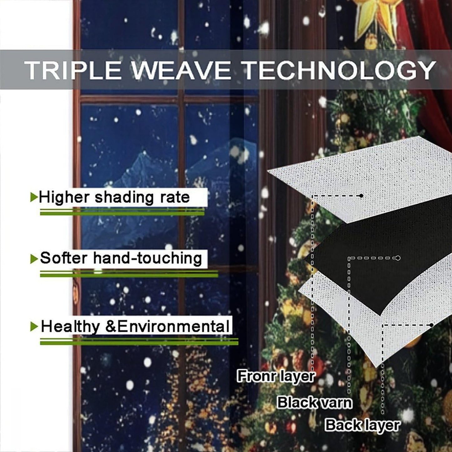 Merry Christmas Santa Claus Curtains Happy New Year Christmas Tree Snowflake for Living Room Bedroom Blackout Decor Window Drapes 42" W X 45" L