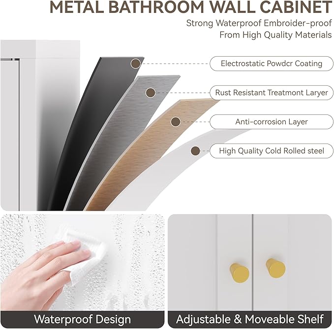 YAUWOH Metal Bathroom Storage Cabinet, Bathroom Floor Storage Cabinet