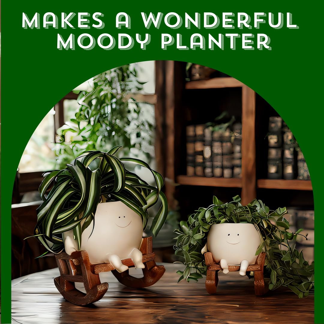 Cute Small Flower Pot for Succulents, Smiley Face Rocking Chair Planter Pots with Drainage Hole, Mini Desk Planter for Office Home Decoration to Relieve Stress, Gift for Child, Mom, Gardener