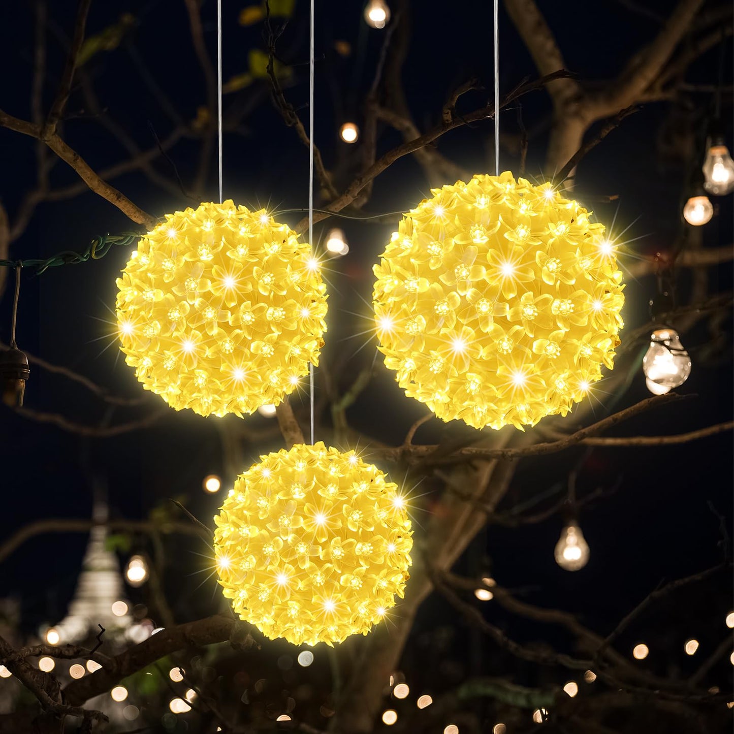 Baquler 6 Pcs Outdoor Christmas Balls Lights 5.5 Inch Christmas Starlight Sphere with 100 Bulbs Ornament Ball Light LED Hanging Globe Sphere Lights for Xmas Outdoor Party Yard Decoration(Warm White)