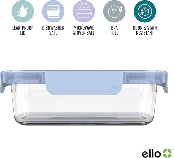 Ello Color Lock 3.4 Cup 10PC, 5 Pack Glass Meal Prep Sets Leak-Proof Glass Food