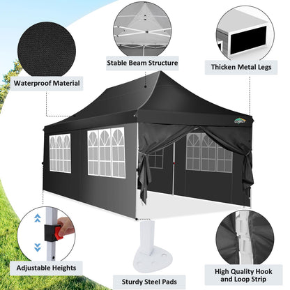 COBIZI 10x20 Pop Up Canopy with 6 Sidewalls, Conical Party Tent 10x20 with 3 Adjustable Height Waterproof, UV-Resistant with Carry Bag, Sandbag, Stake, Ropes for Parties, Commercial (Frame Upgraded)