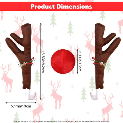 JazSwirl Brown Reindeer Antlers for Cars, Christmas Car Decoration Set, Christmas Car Decoration, Car Reindeer Antlers & Nose for Christmas, Car Antlers Antenna Toppers for Christmas