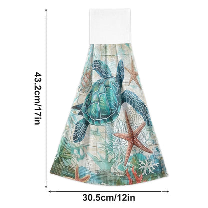 Boccsty Sea Turtle Starfish Fingertip Bath Towels 2 Pcs Tortoise Map Ocean Animal Hanging Hand Bath Towel Tea Bar Towels for Bathroom Farmhouse Tabletop Home Decor