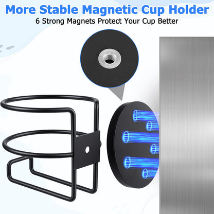 Heavy Duty Magnetic Cup Holder, 4 Pack Black Metal Drink Holder with 2.56 Inch Strong Magnet Base for Truck Tractor Refrigerator Treadmill Toolbox