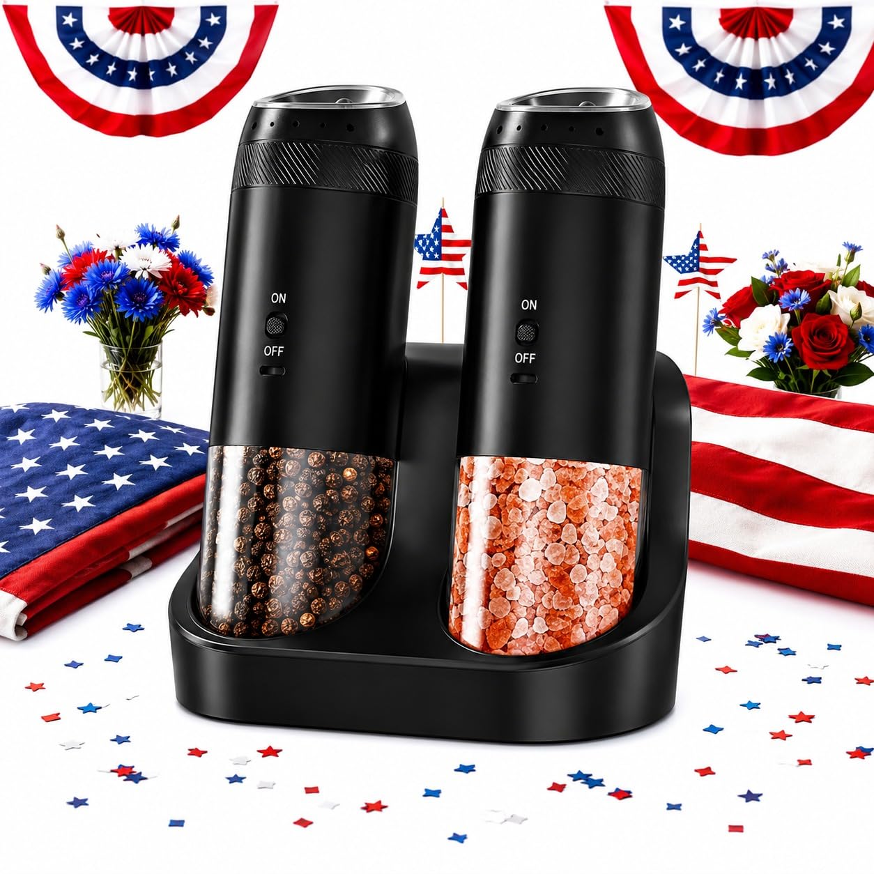 Victuro Electric Salt and Pepper Grinder Set, Automatic Refillable Salt and Pepper Grinder Set Rechargeable, One-Touch Electric Pepper Grinder, Stainless Steel Salt and Pepper Shakers Set for Kitchen
