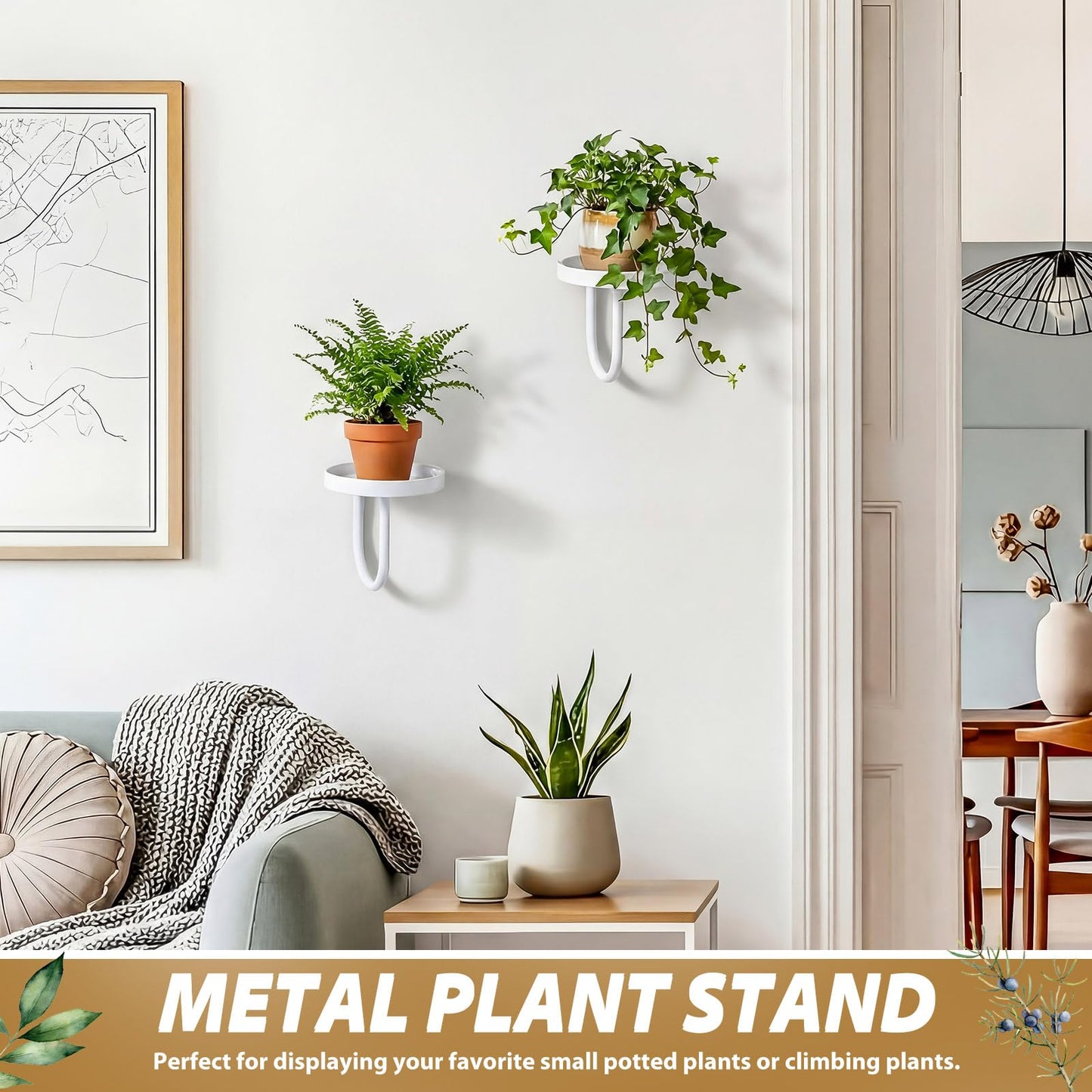 Otoolling 2 Pcs Hanging Planters for Indoor Plants Wall Plant Holder Plant Hanger Wall Planters Shelves Decor for Living Room Bathroom Window (White)
