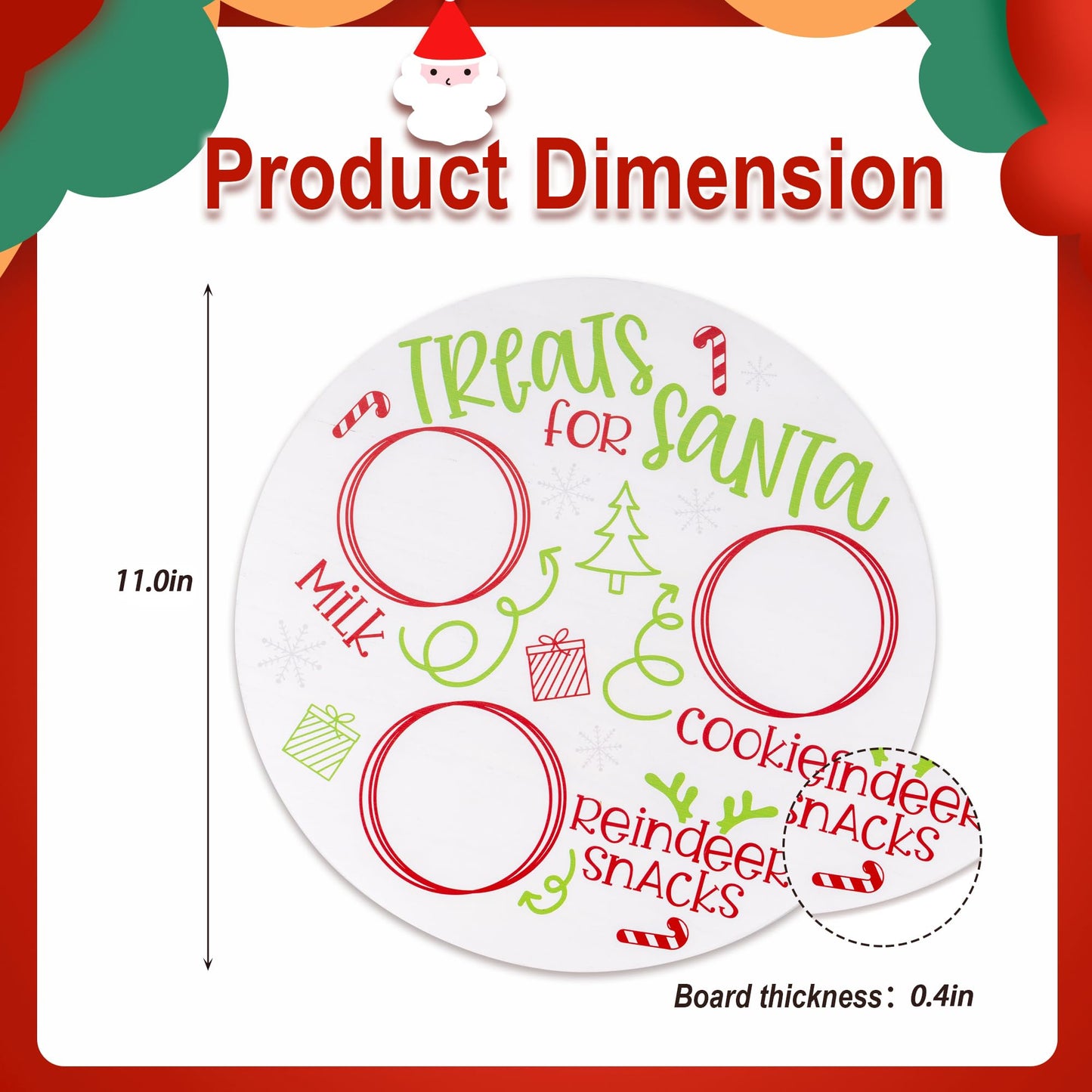 Rmeosye Santa Cookie Plate Treat Santa Christmas Wooden Round Tray Xmas Eve Cookies Milk Reindeer Snacks Cute Platter Mat Wood Plates Board for Christmas Decorations Supplies (White)
