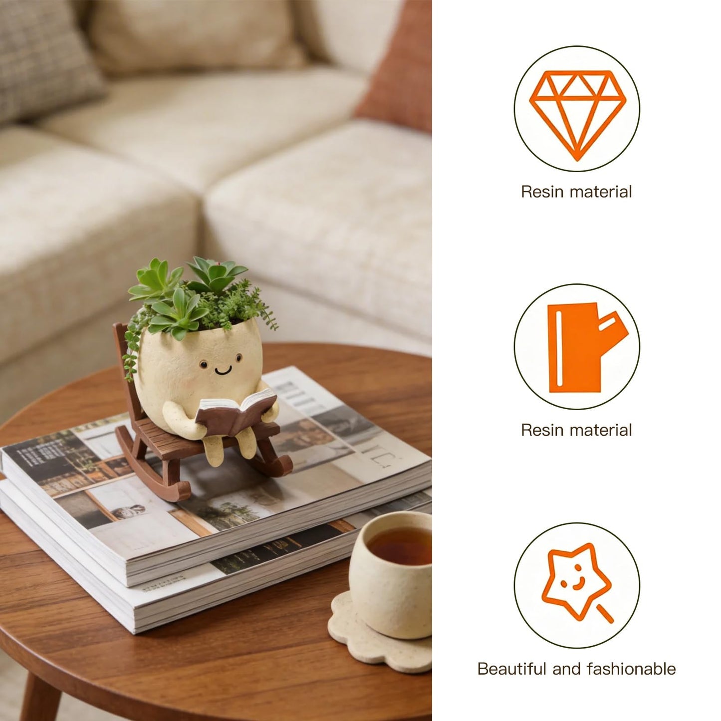 DZHPSRSZ Cute Plant Pots Rocking Chair Reading Planter, Unique Planters for Indoor Plants with Drainage Hole, Cute Planters Creative Plant Pot,Ideal Choice