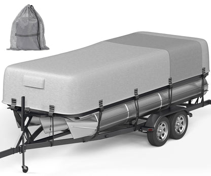 5-Ply 1600D+1200D Pontoon Boat Cover - Fully Waterproof & Ultra-Durable Tear-Resistant, with Large Storage Bag & Reinforced Windproof Straps (Fits 21'-24' Length, Up to 102" Beam Width)