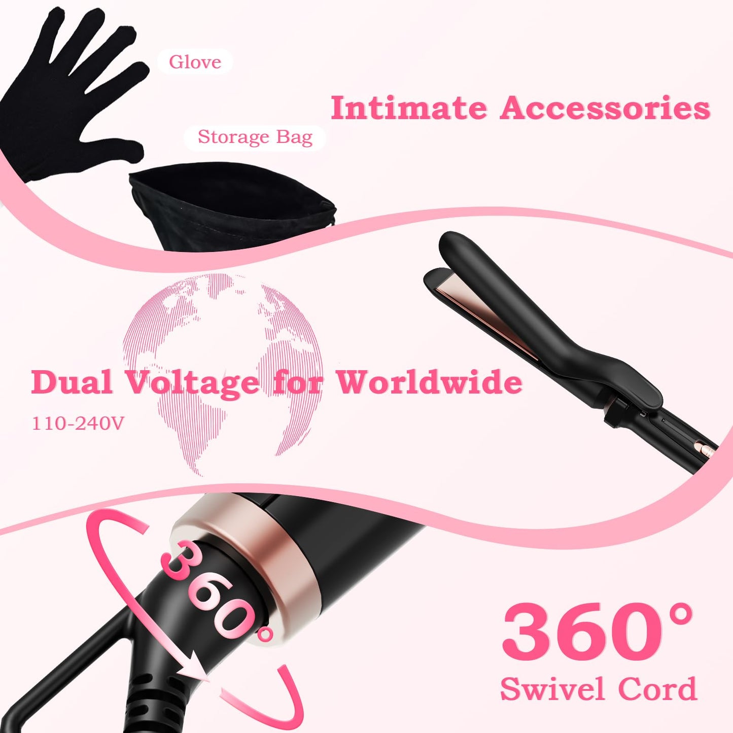 Birthday Gifts for Women, Ufree 5 in 1 Curling Iron with Interchangeable Ceramic Barrels (0.35"-1.25"), Curling Wand Set with Flat Iron Hair Straightener, Instant Heat Up, Dual Voltage Hair Curler