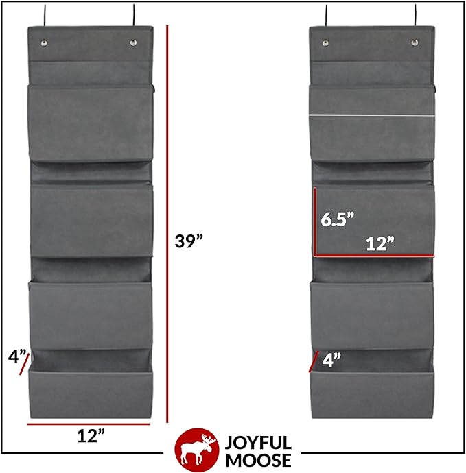 Joyful Moose Over the Door Hanging Organizer Closet Storage Bins Grey