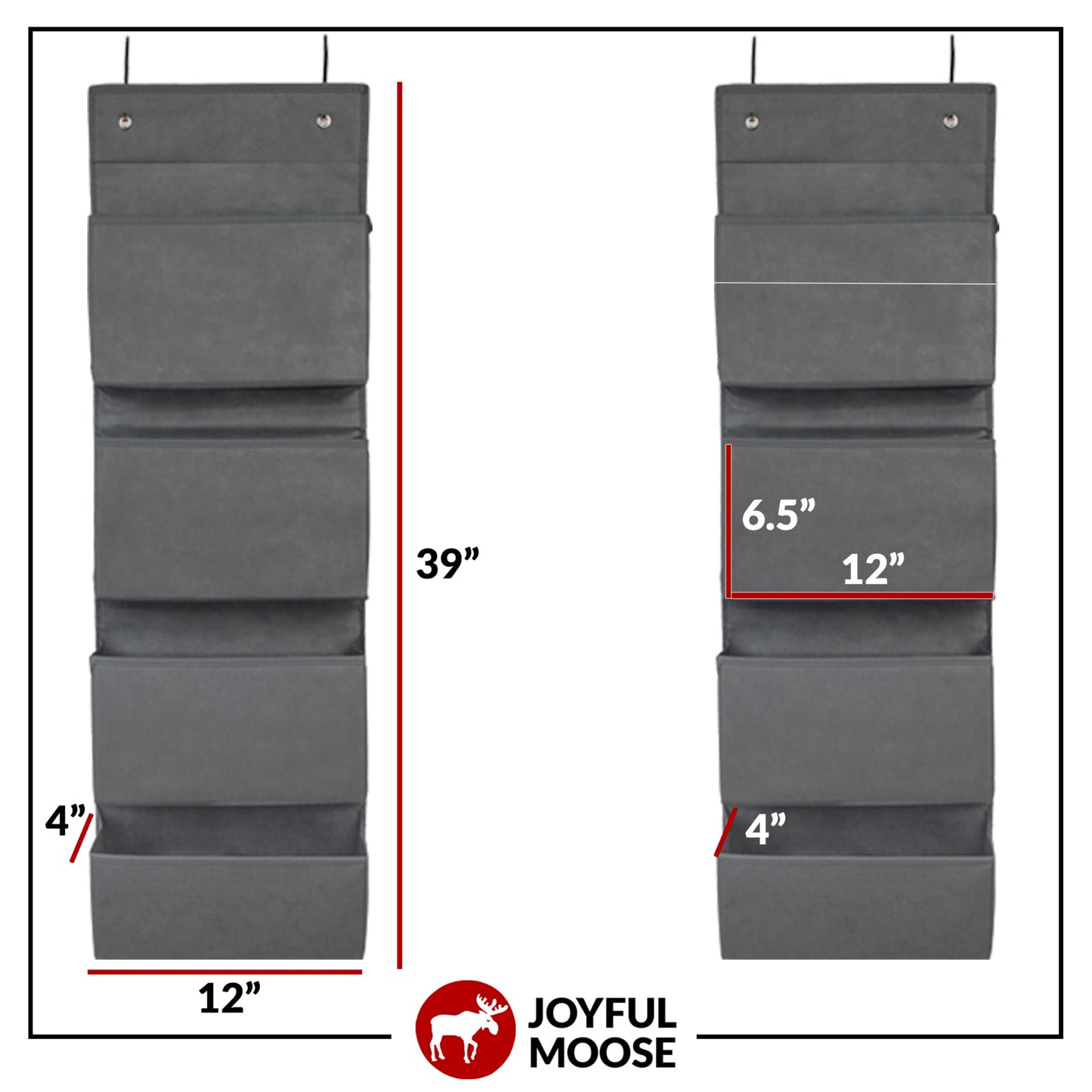 Joyful Moose Over the Door Hanging Organizer Closet Storage Bins Grey