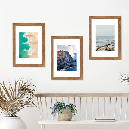 Brown Wooden Picture Frame A4 with Mount,Set of 3,A4 Picture Frame,A4 Poster Frame,certificate frame,Freestanding and Wall Mountable