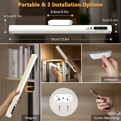bravzurg Motion Sensor LED Strip Light Bar, Battery Operated Wall Lights, 4000mAh Rechargeable Lamp, Magnetic Dimmable Remote Control, Under Cabinet Kitchen Light for Mirror Bathroom Bedroom – White