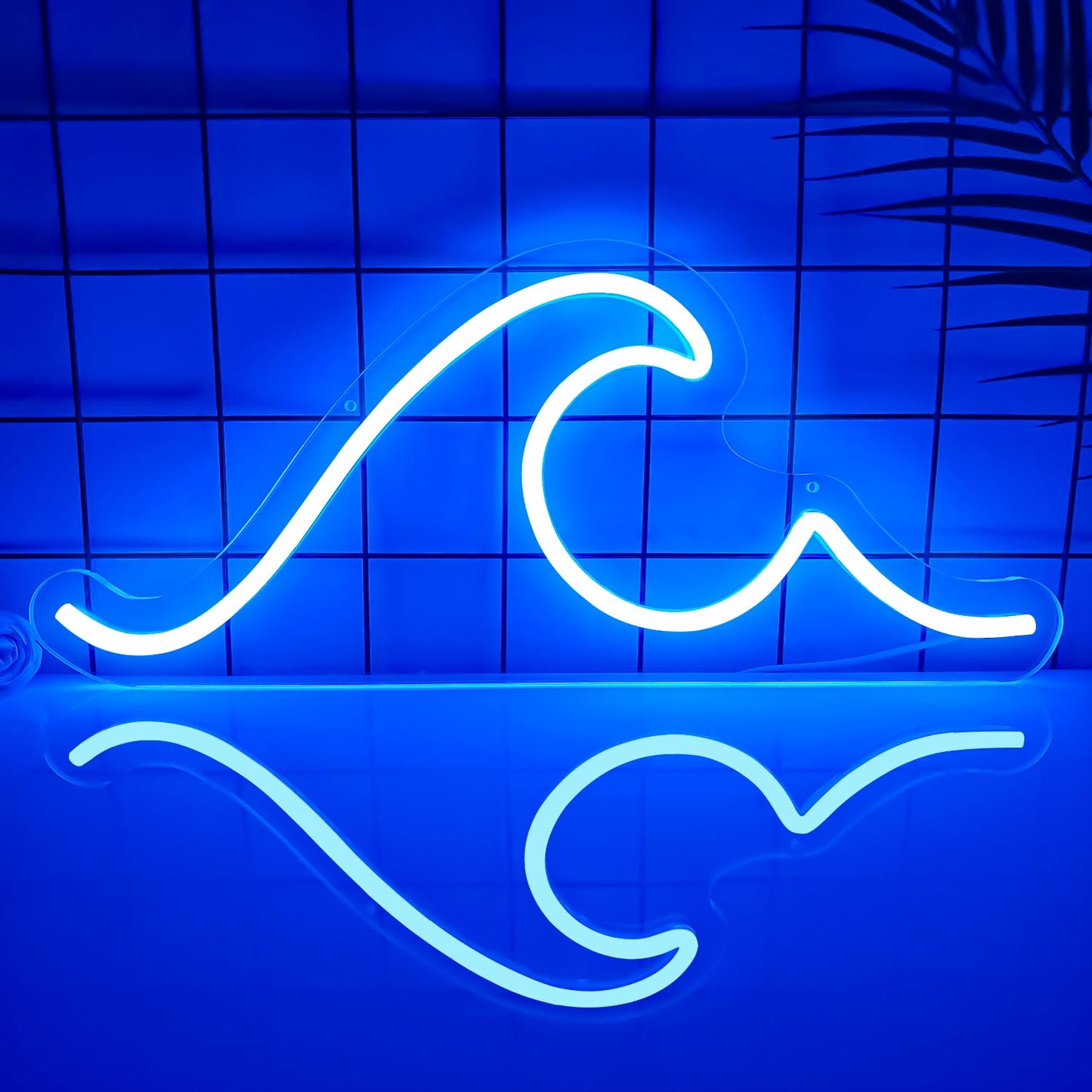 Ajoyferris Wave Neon Sign For Wall Decor Dimmable Led Neon Wave Sign Night Lights Led Wave Sign Ocean Neon Sign for Living Room Bedroom Office Bar Birthday Party Christmas Gift(16.5x7inch,Blue)