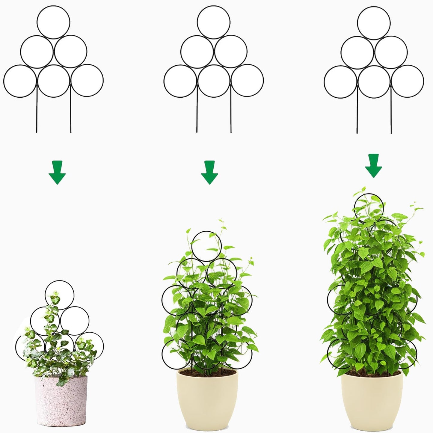 Plant Trellis for Climbing Plants Indoor Outdoor, Trlzey 3 Pack Stackable Metal Trellis - Small Garden Trellis for Potted Plants, Vine Support for Ivy, Flowers, DIY Home Deco