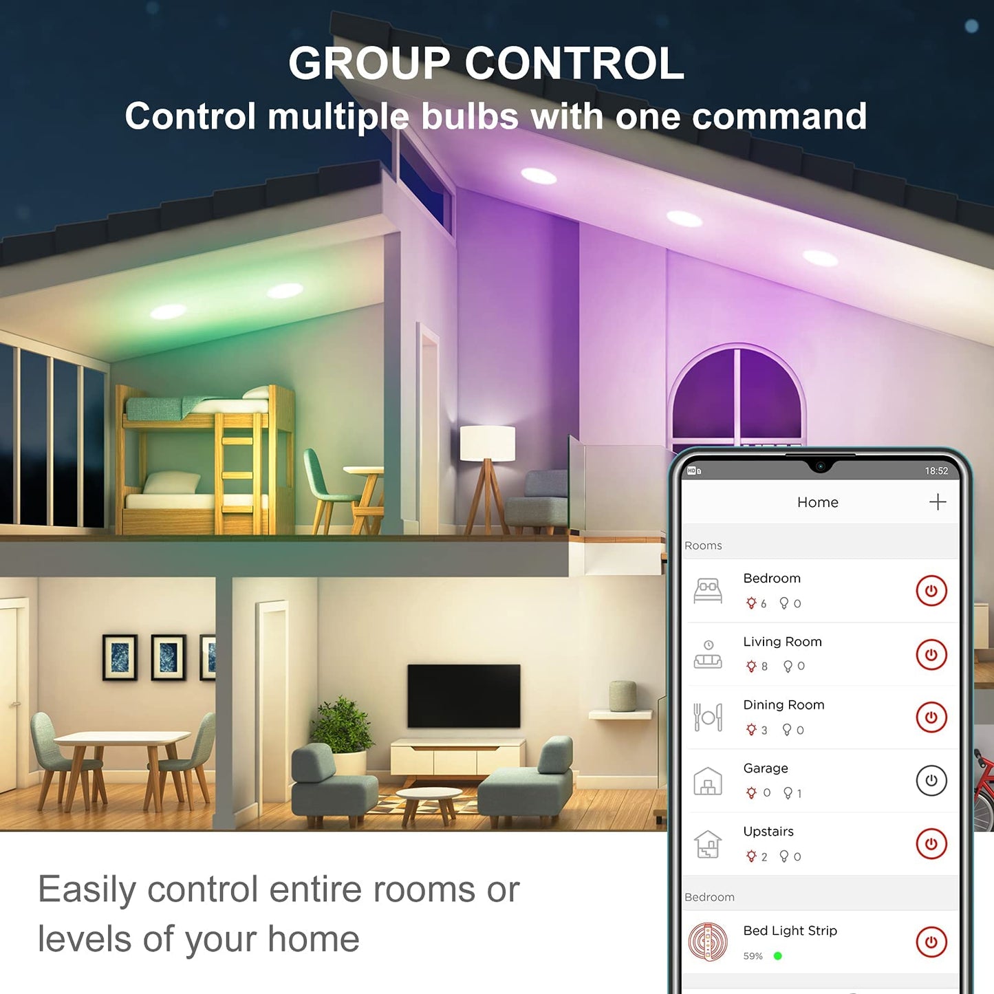 Sengled WiFi Color Changing Light Bulb, Alexa Smart Light Bulbs that Compatible with Alexa & Google Assistant, A19 RGB No Hub Required, 75 W Equivalent 800LM CRI>90, Set of 4